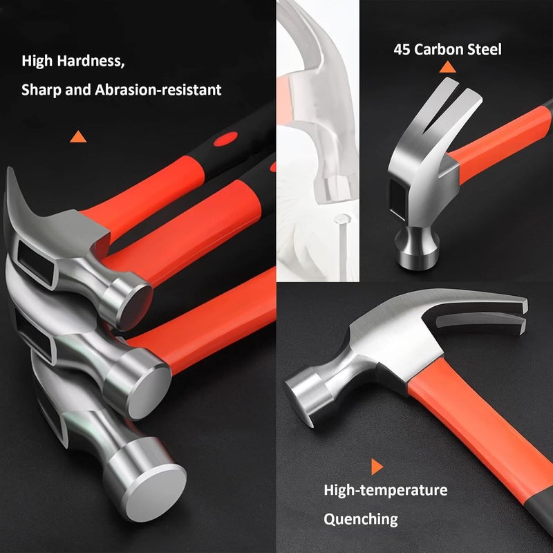 CTrowelpro 3 PCS 16oz Claw Hammer with Fiberglass Handle,Carbon Steel Nailing Hammer,Framing Hammer with Rip Claw,Anti-Vibration Grip - Image 5